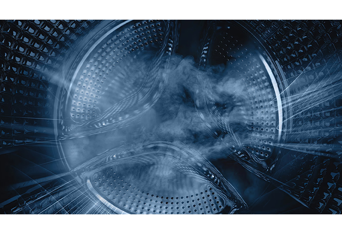 Απεικονίζεται λειτουργία ατμού στο εσωτερικό του πλυντηρίου.